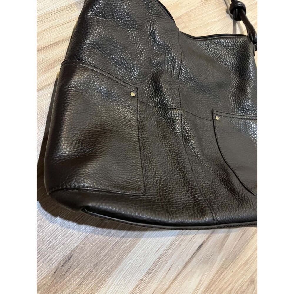 Vintage Eddie Bauer Brown Pebbled Leather Hobo Bag Slouchy Shoulder Purse Large